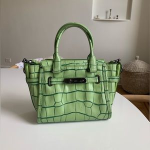 RARE COACH Green Croc Embossed Leather Swagger Bag